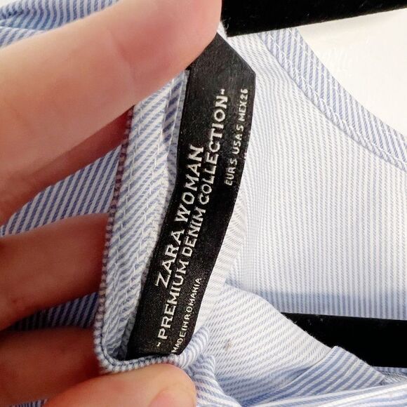 Zara top with tie knot back bow detail striped blue white Sz Small - Picture 8 of 8